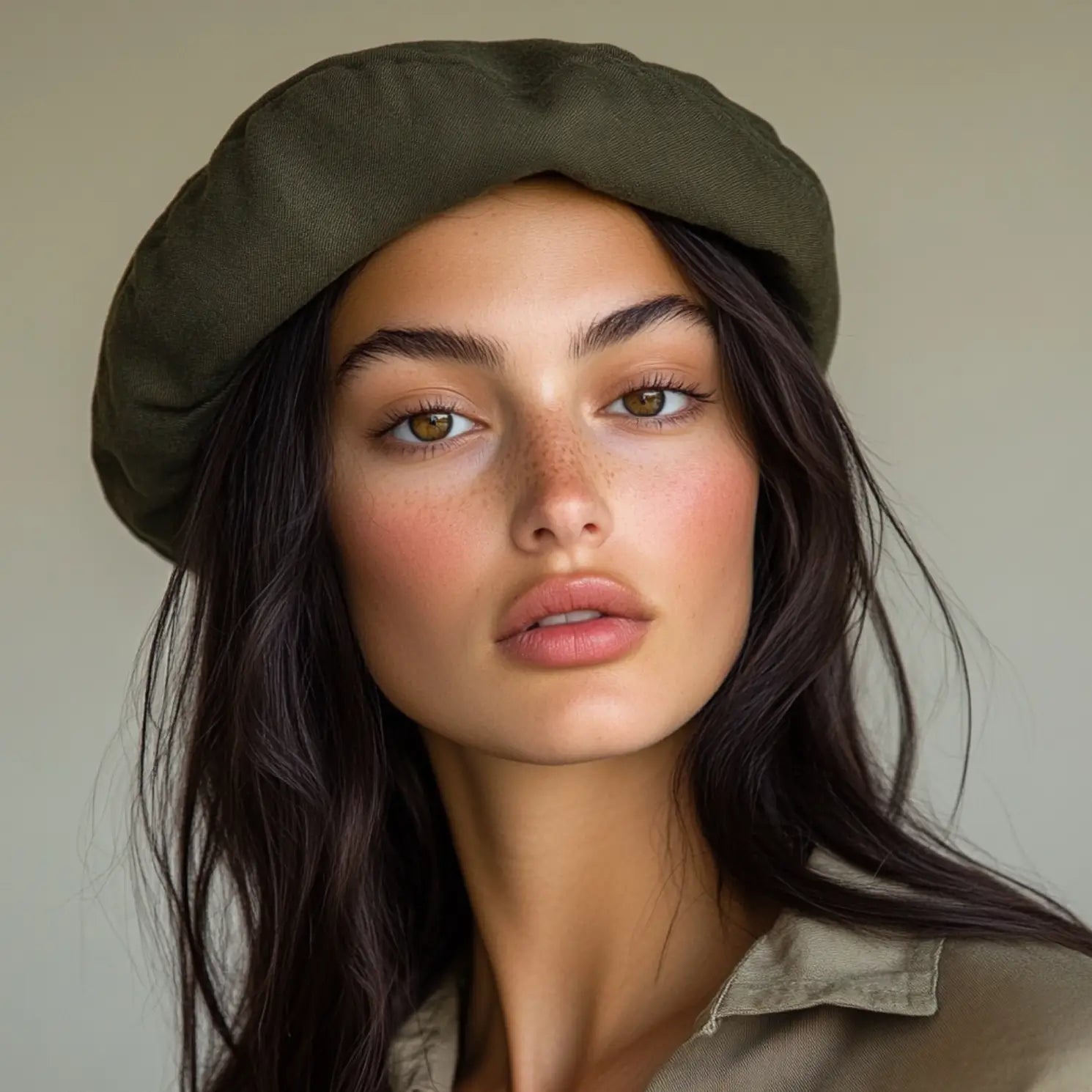 Olive green beret in a stylish Women’s Beret collection for fashion enthusiasts