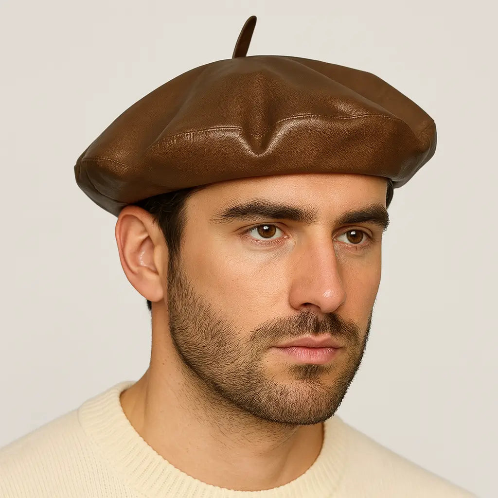 Brown French Leather Beret