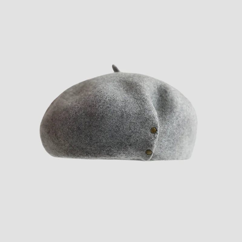 Gray wool beret with buttons.