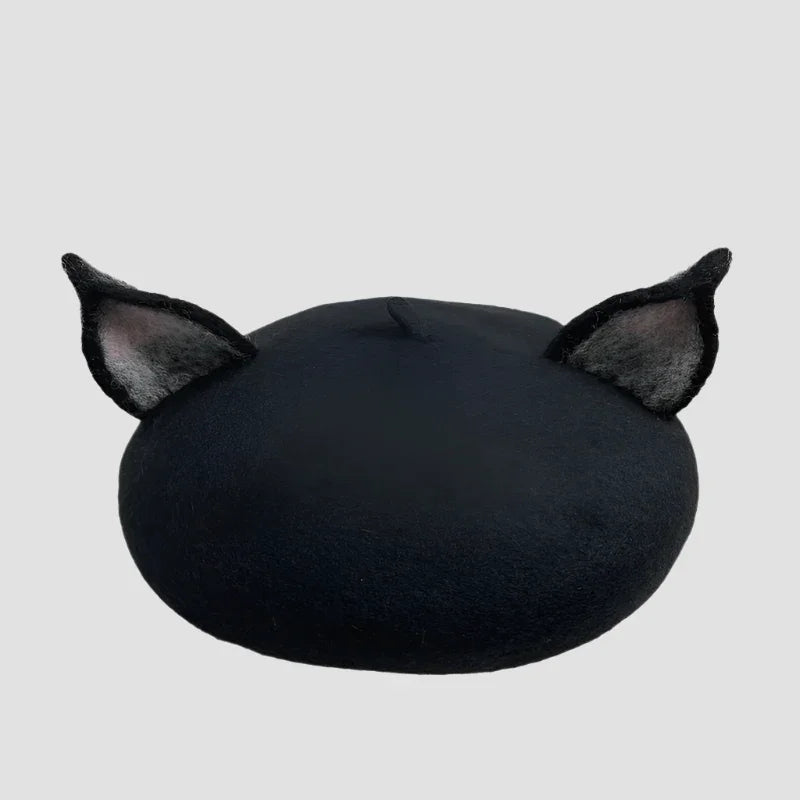Black cat-eared beret.