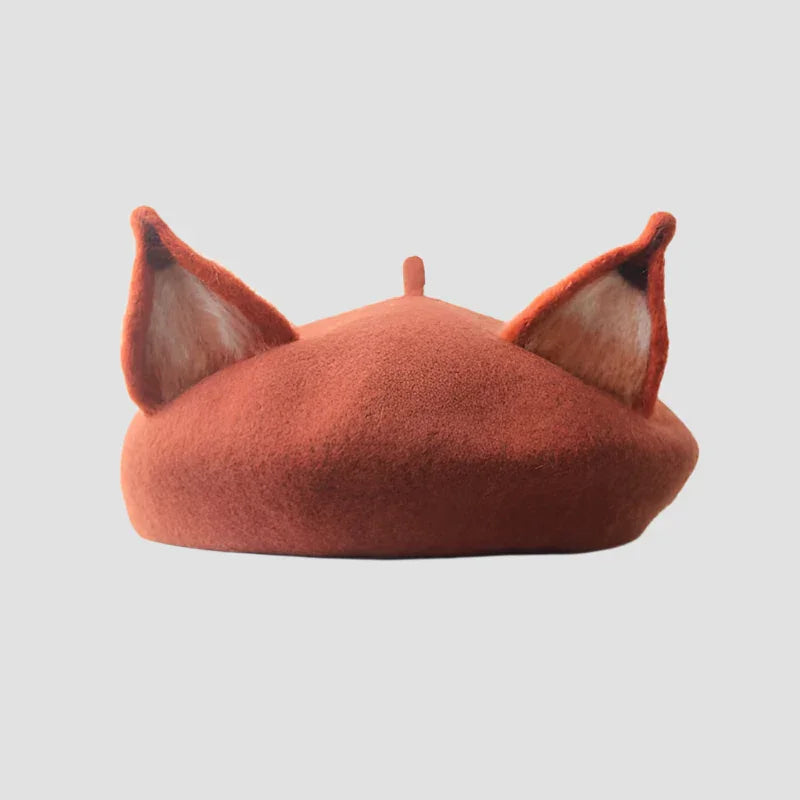 Orange beret with fox ears.