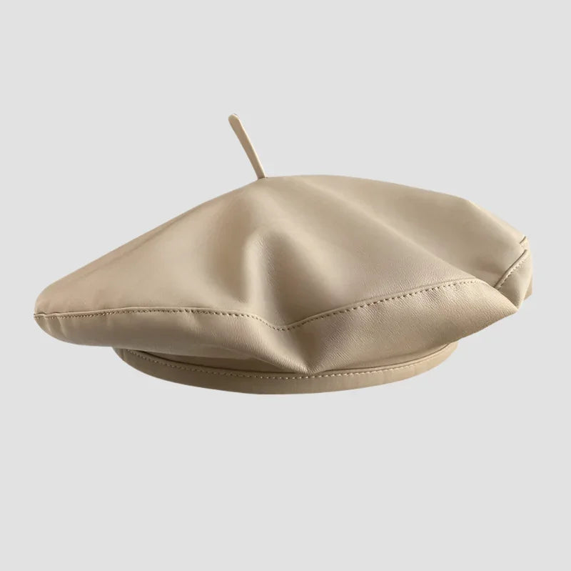 Beige leather beret.