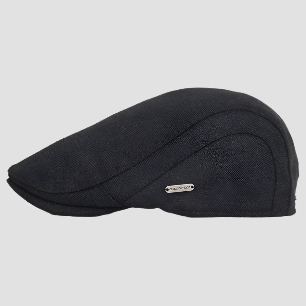 Black flat cap.