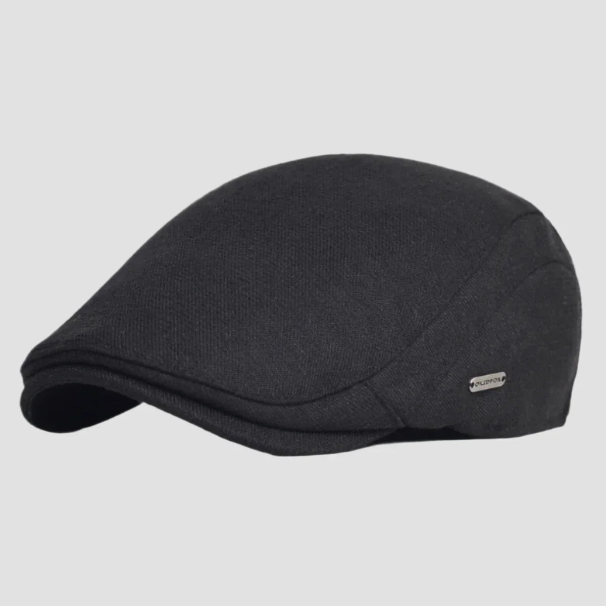 Black flat cap.