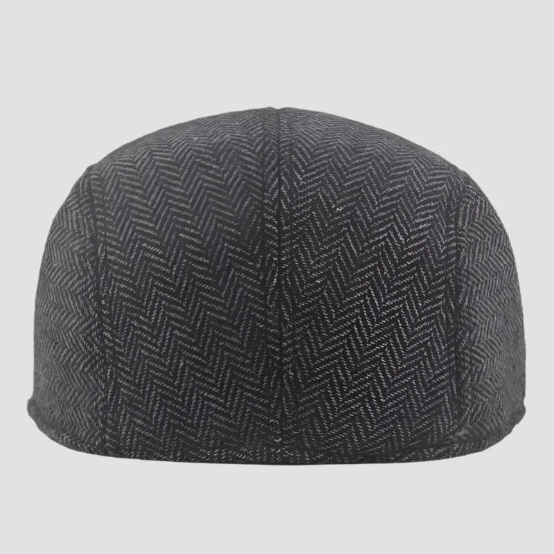 Herringbone patterned flat cap.