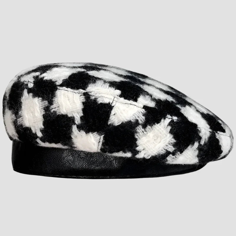 Black and white checkered beret.