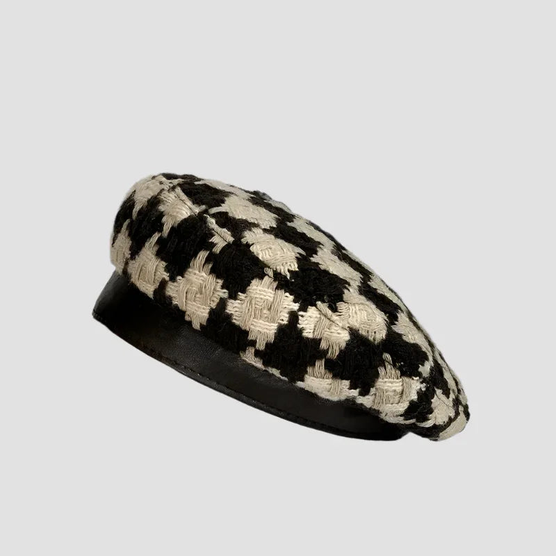 Black and white houndstooth beret.