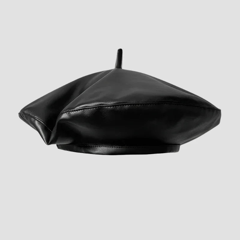 Black leather beret.