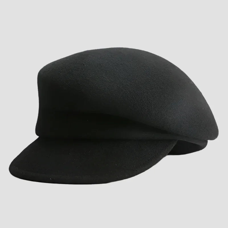 Black peaked cap.