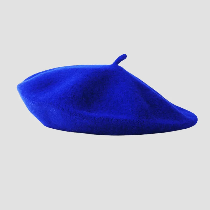 Blue beret hat.