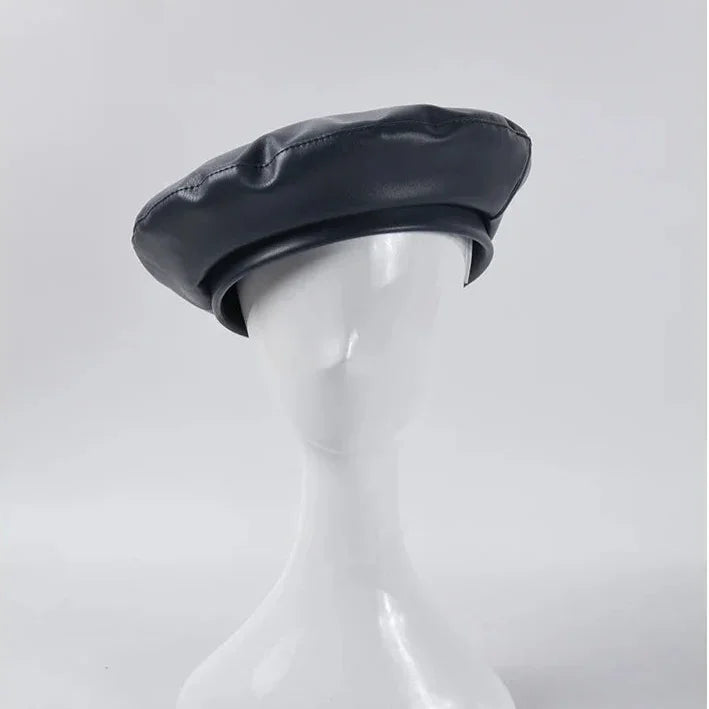 Black leather beret.