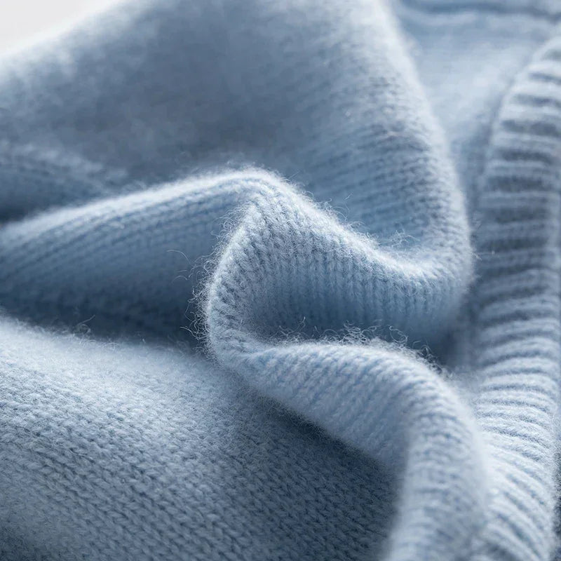 Soft, light blue knit fabric.