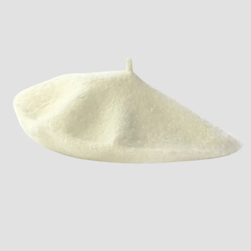 Cream-colored wool beret.