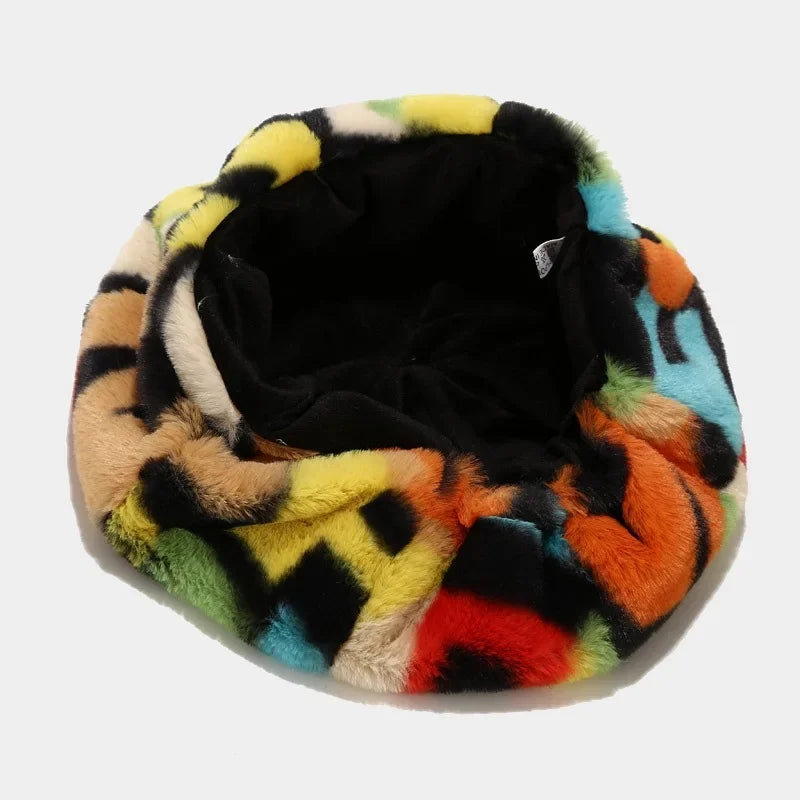 Colorful faux fur beret.