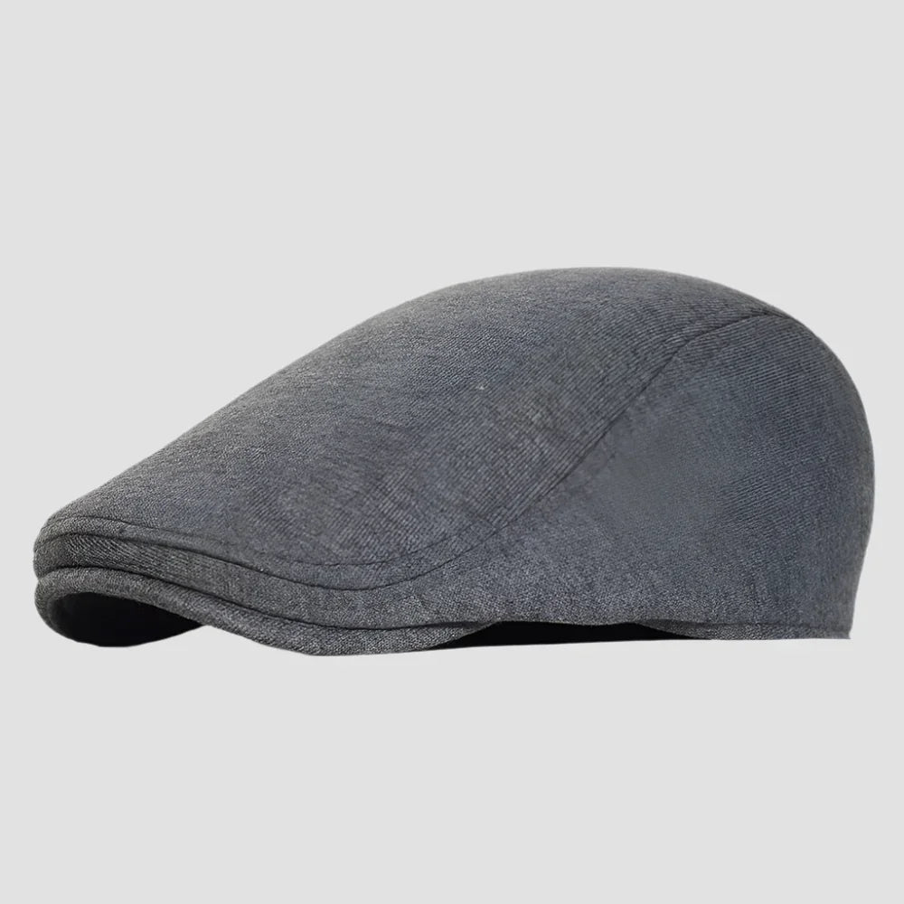 Gray flat cap.