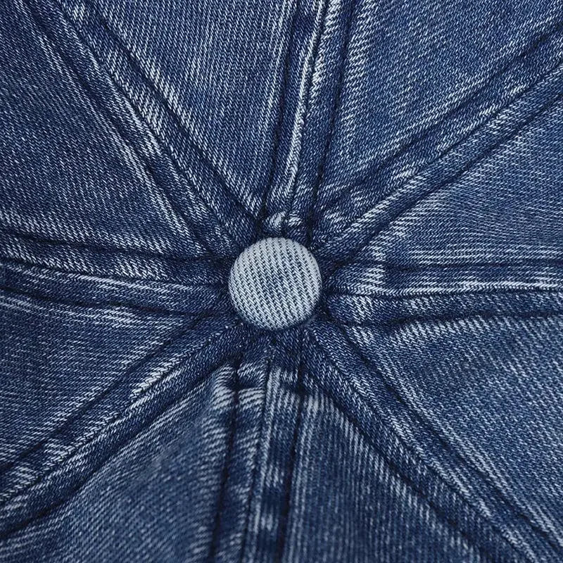 Denim cap crown.