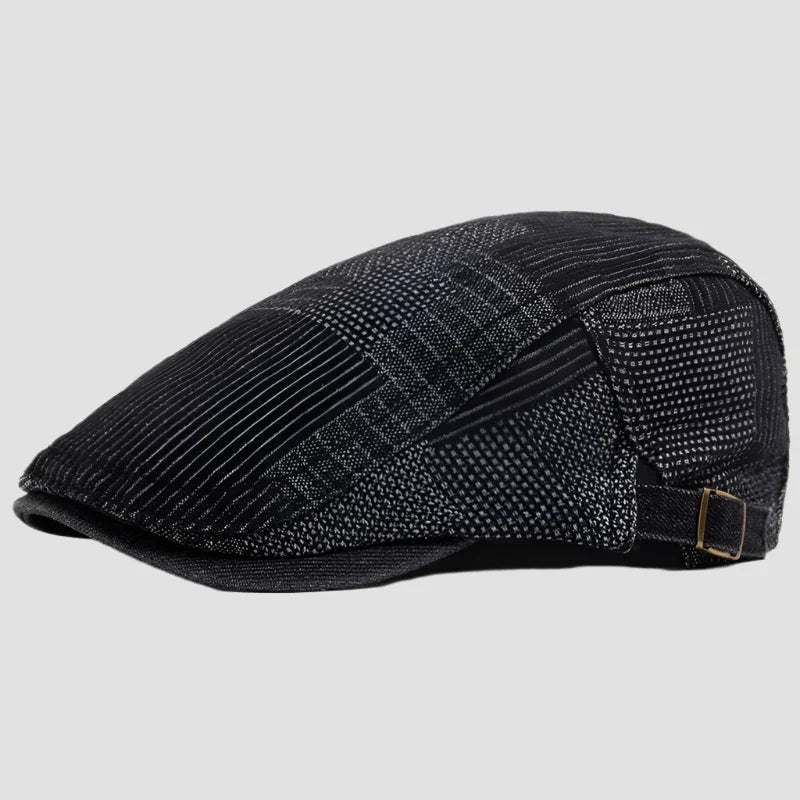 Black patterned flat cap.
