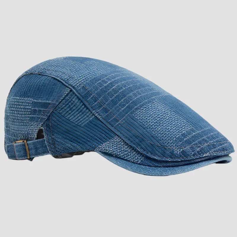 Blue plaid flat cap.
