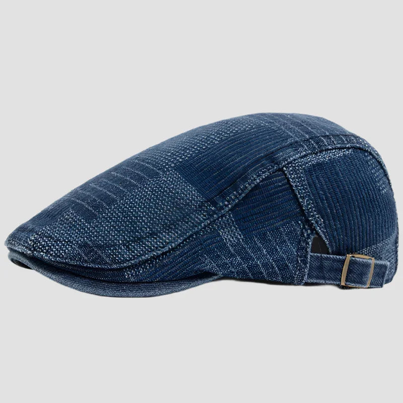 Blue plaid flat cap.