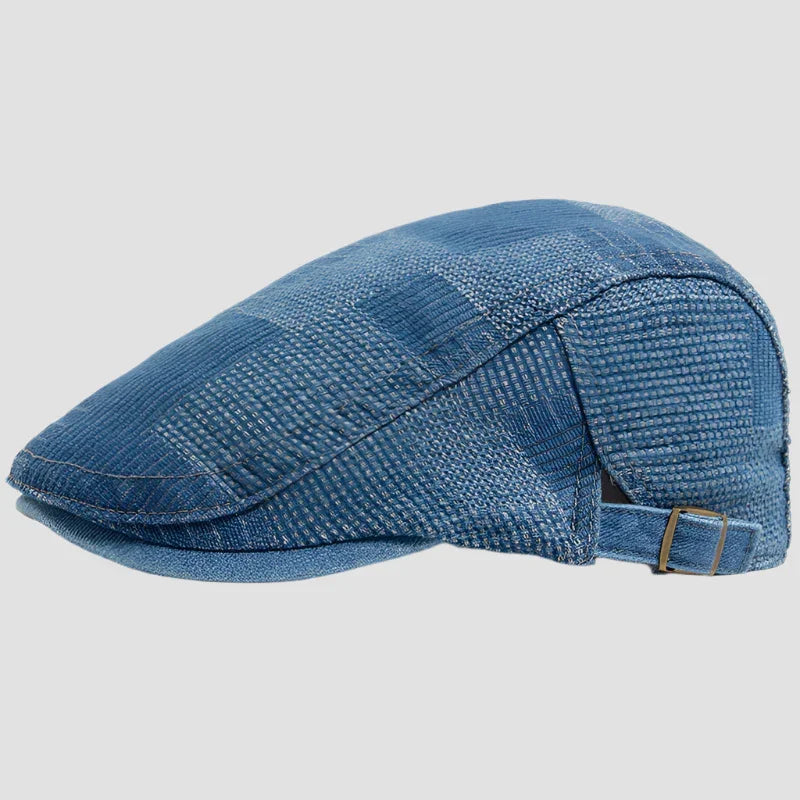 Blue plaid flat cap.