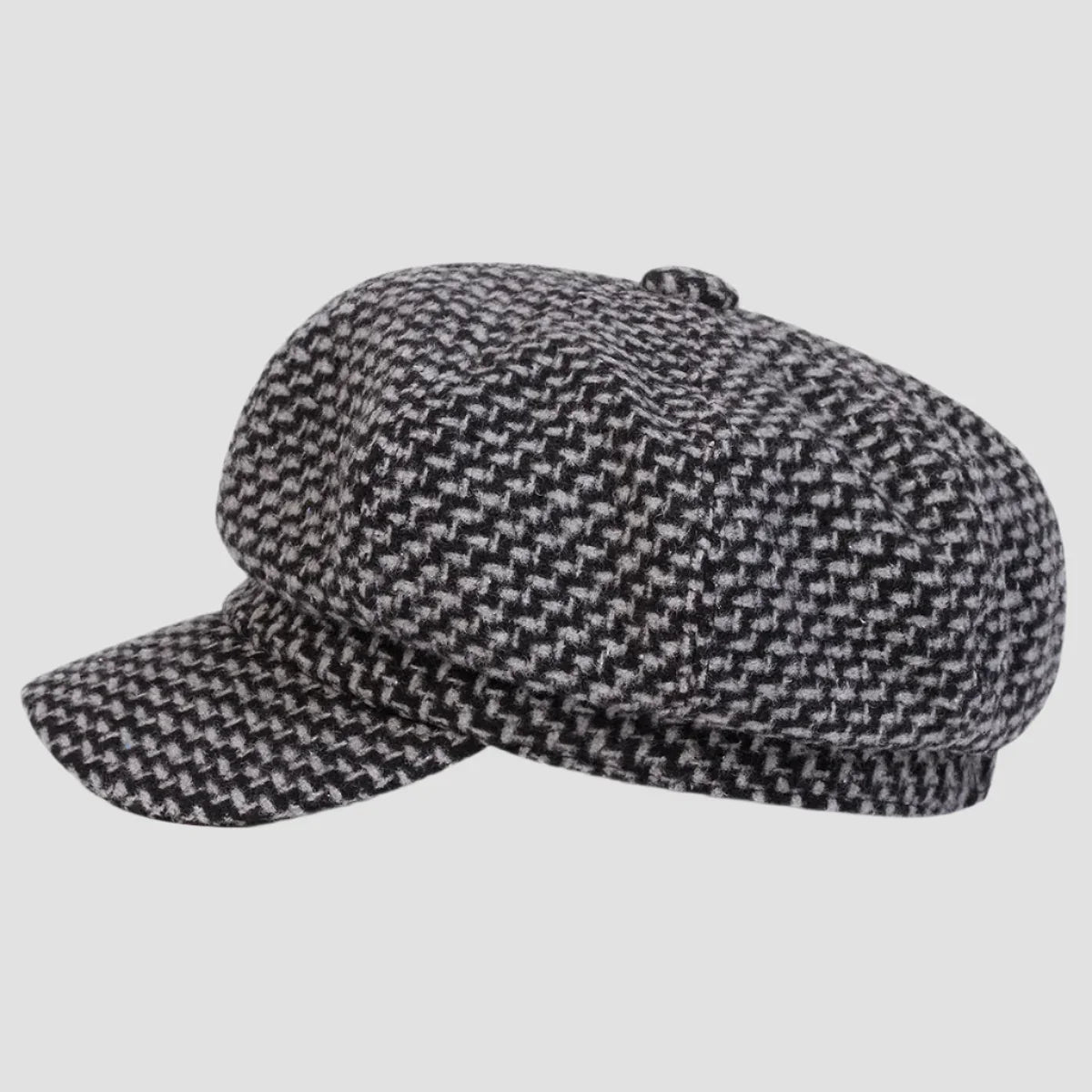 Houndstooth newsboy cap.