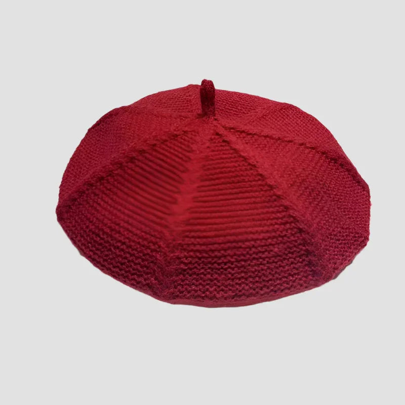 Red knitted beret.