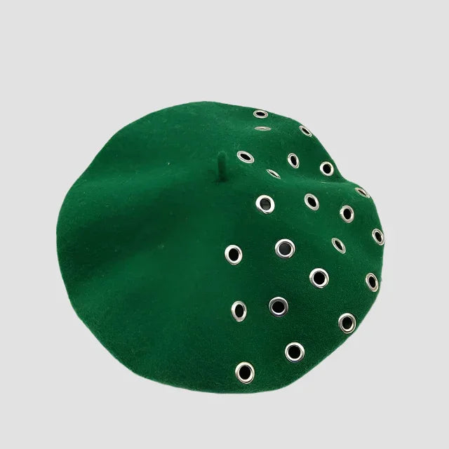 Green beret with grommets.