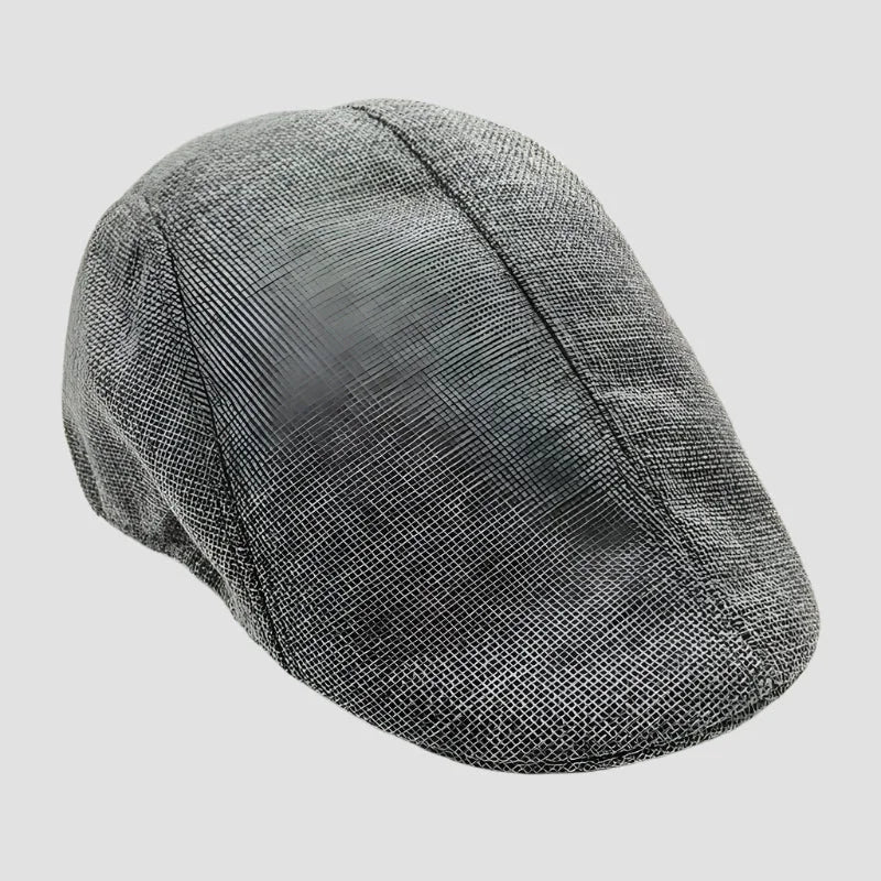 Gray tweed flat cap.