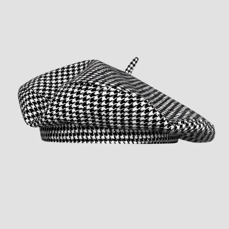 Houndstooth beret.