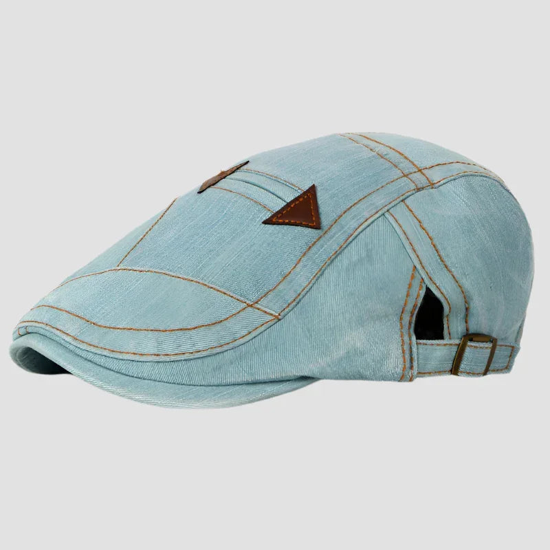 Light blue denim flat cap.