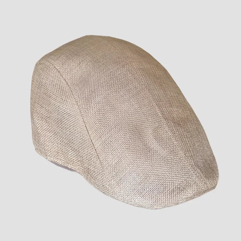 Beige woven flat cap.