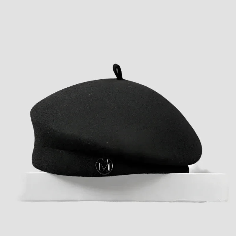 Black beret with loop.