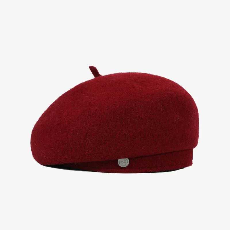 Burgundy wool beret.