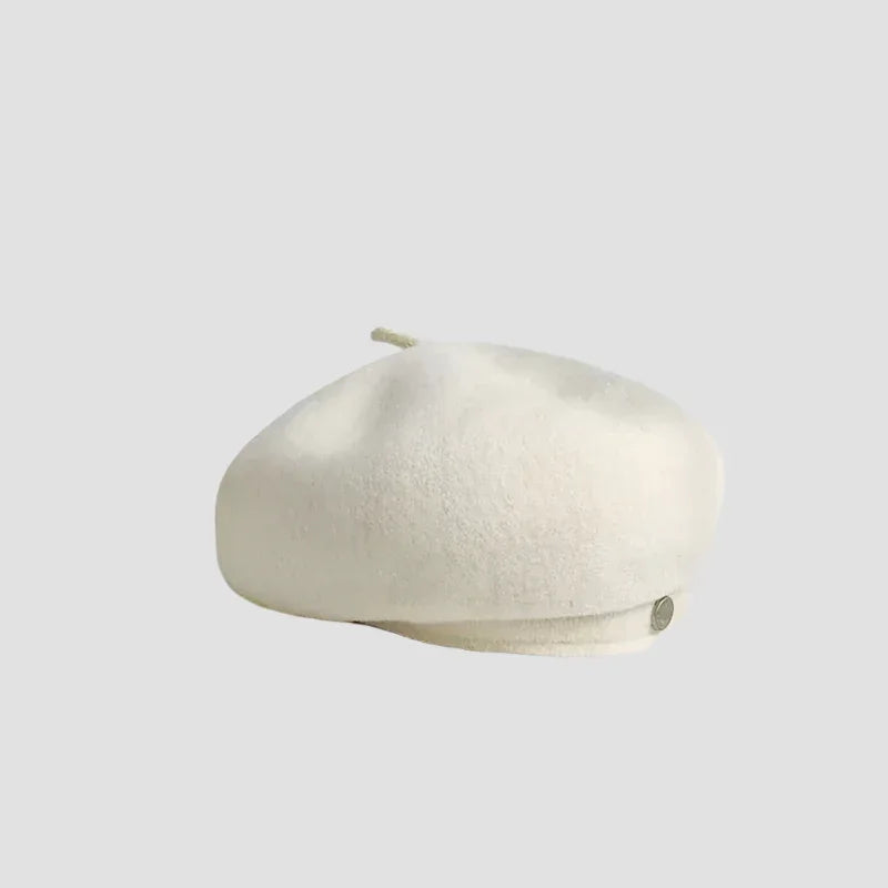 Cream-colored wool beret.
