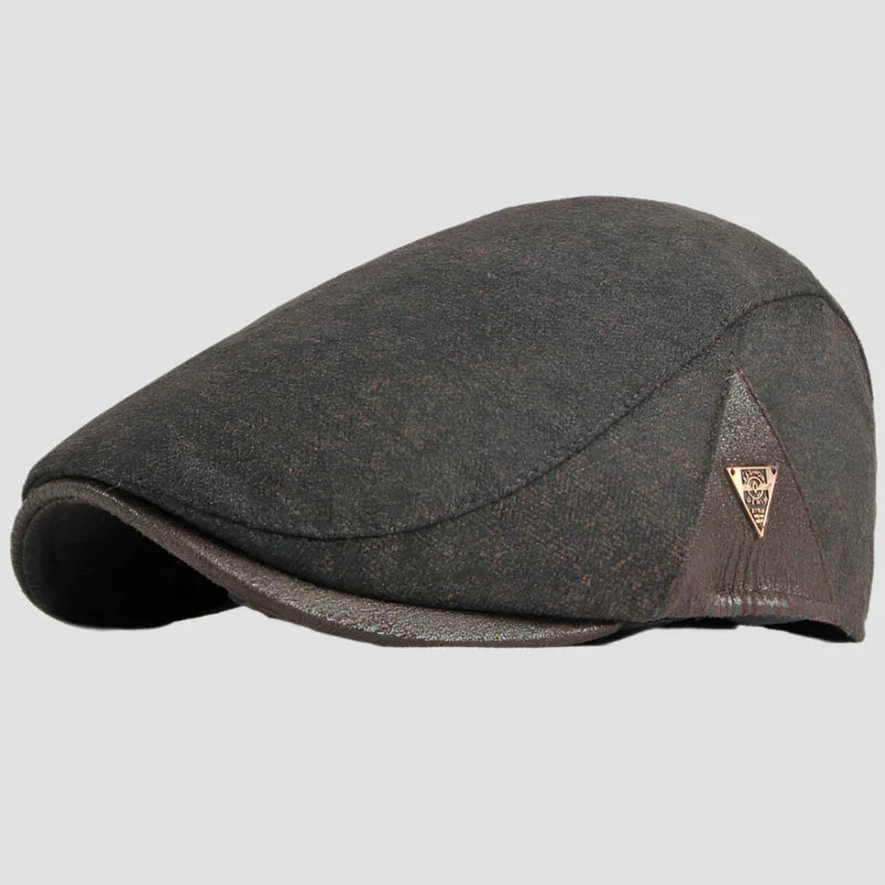 Gray flat cap.