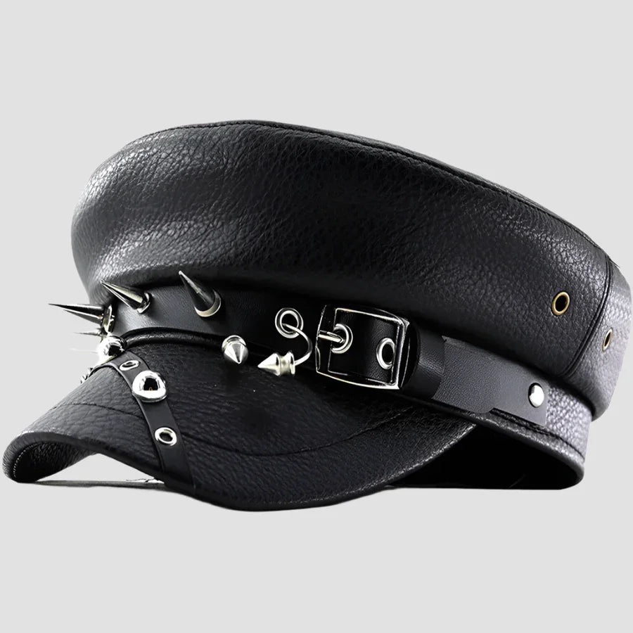 Black spiked punk hat.