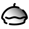 A minimalist black and white icon of a beret, featuring a curved base and a small top stalk, with a wavy line across the center suggesting fabric fold or style detail, set against a transparent background.