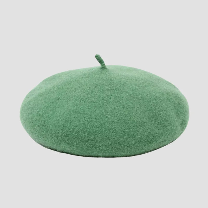 Green wool beret.