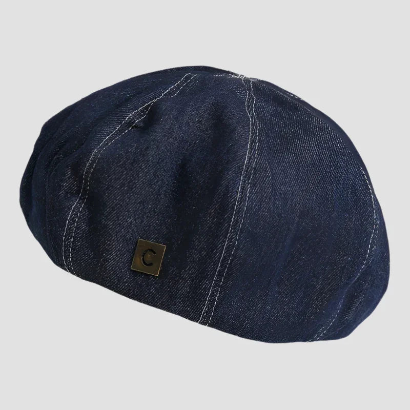 Denim newsboy cap.