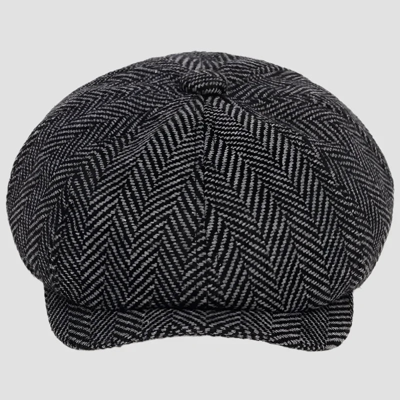 Herringbone newsboy cap.