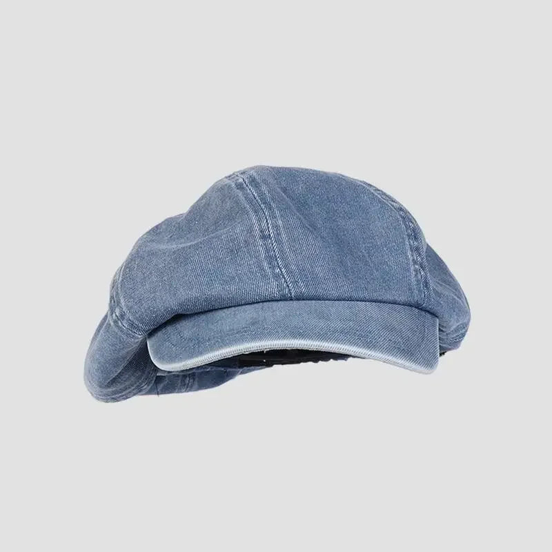 Denim newsboy cap.