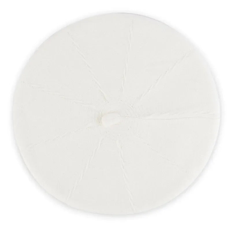 Round white beret.