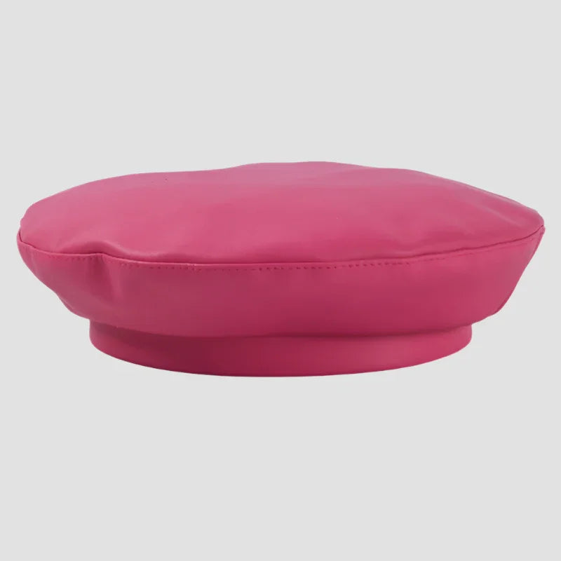 Pink beret hat.