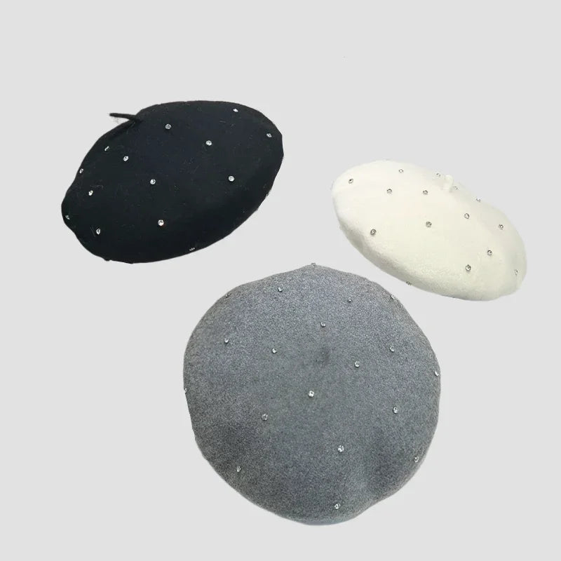 Three berets with rhinestones.
