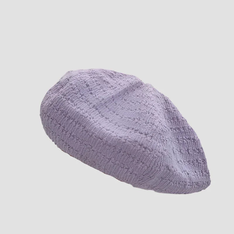 Lavender knit beret.