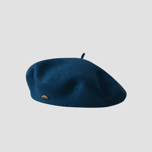Blue wool beret.