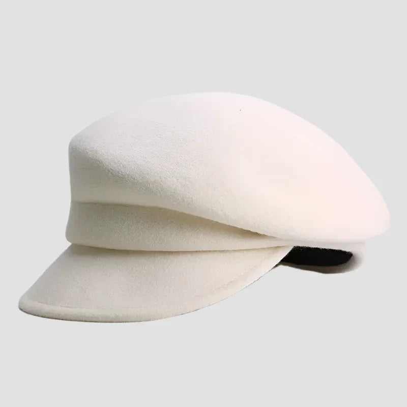 White wool newsboy cap.