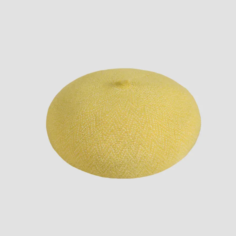 Round, yellow, textured beret.