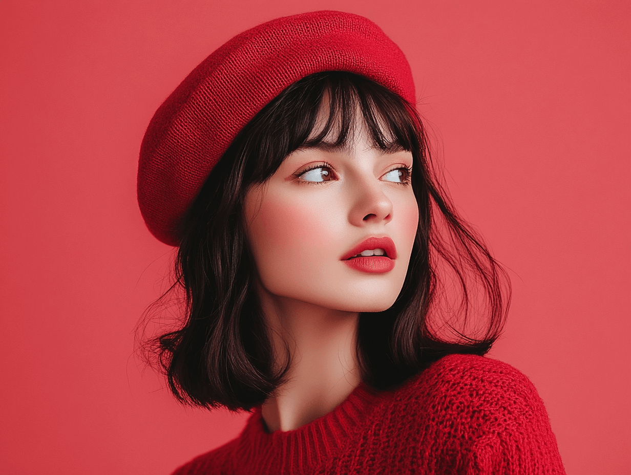 Sophisticated wool French beret on soft linen fabric, illuminated by gentle daylight.