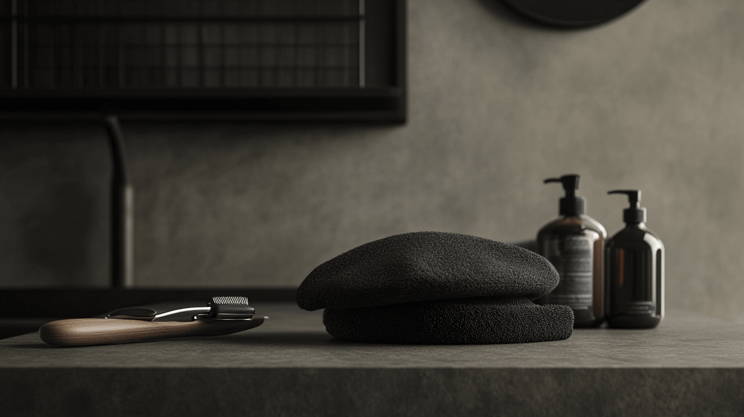 A beret with shaving accessories elegantly arranged, highlighting the care and craftsmanship involved.